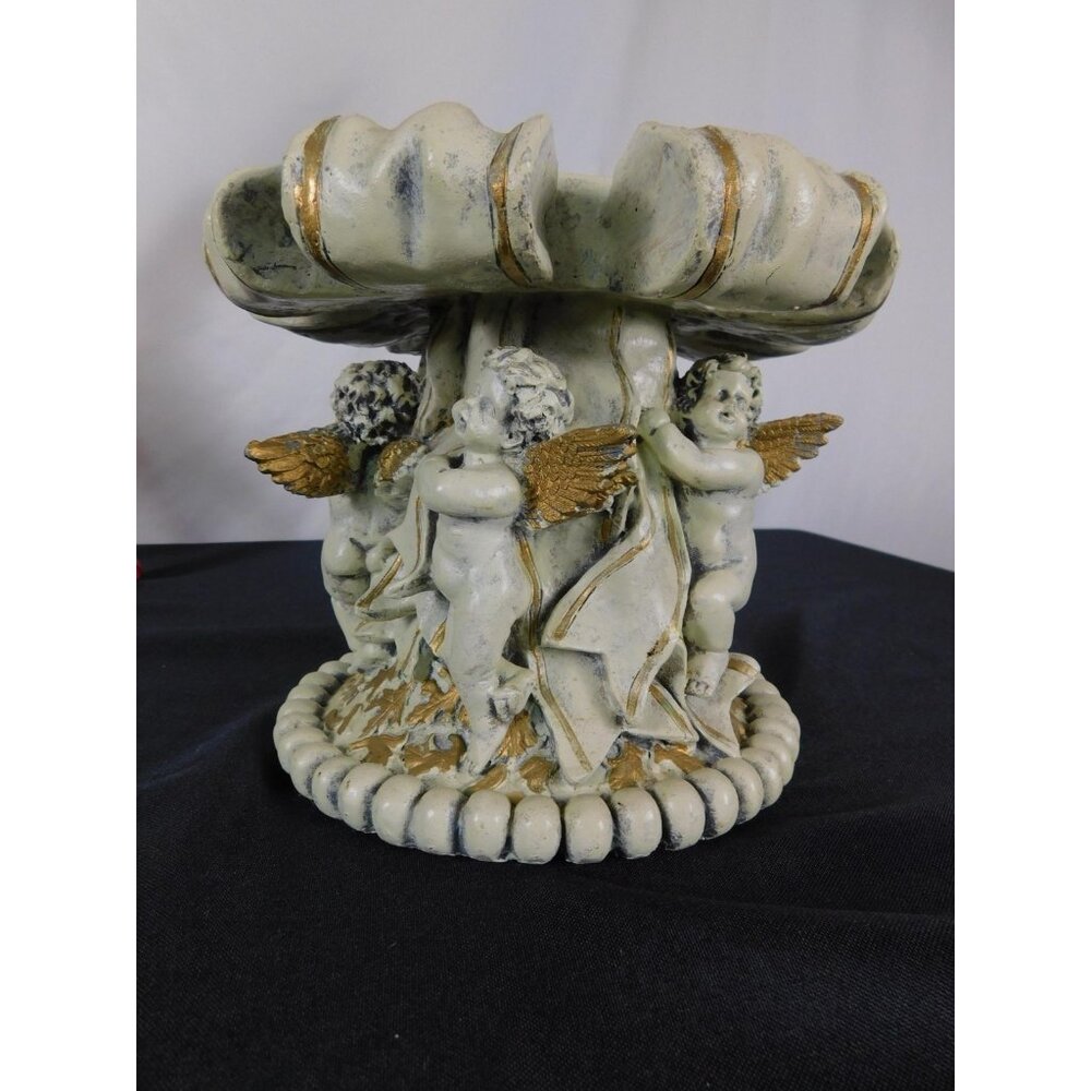 Baroque Cherub Compote Bowl 8" Gold Resin Pedestal - Picture 5 of 11